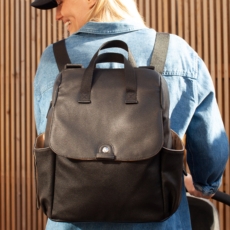 Babymel Freddie Backpack Changing Bag Black Vegan Leather