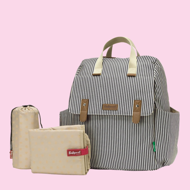 Robyn eco Convertible Backpack Stripe Changing Bags Babymel Babymel London