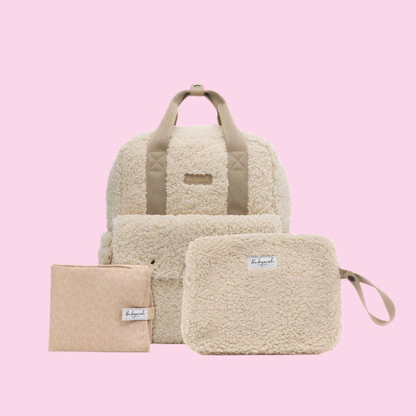 Teddy Backpack and Pouch Cream Bundle